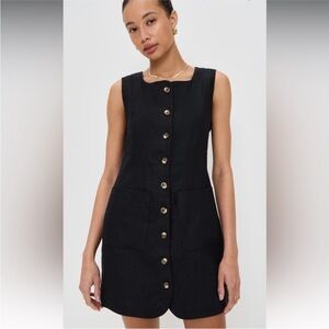 POSSE Emma Button Down Mini Linen Dress Black Size S